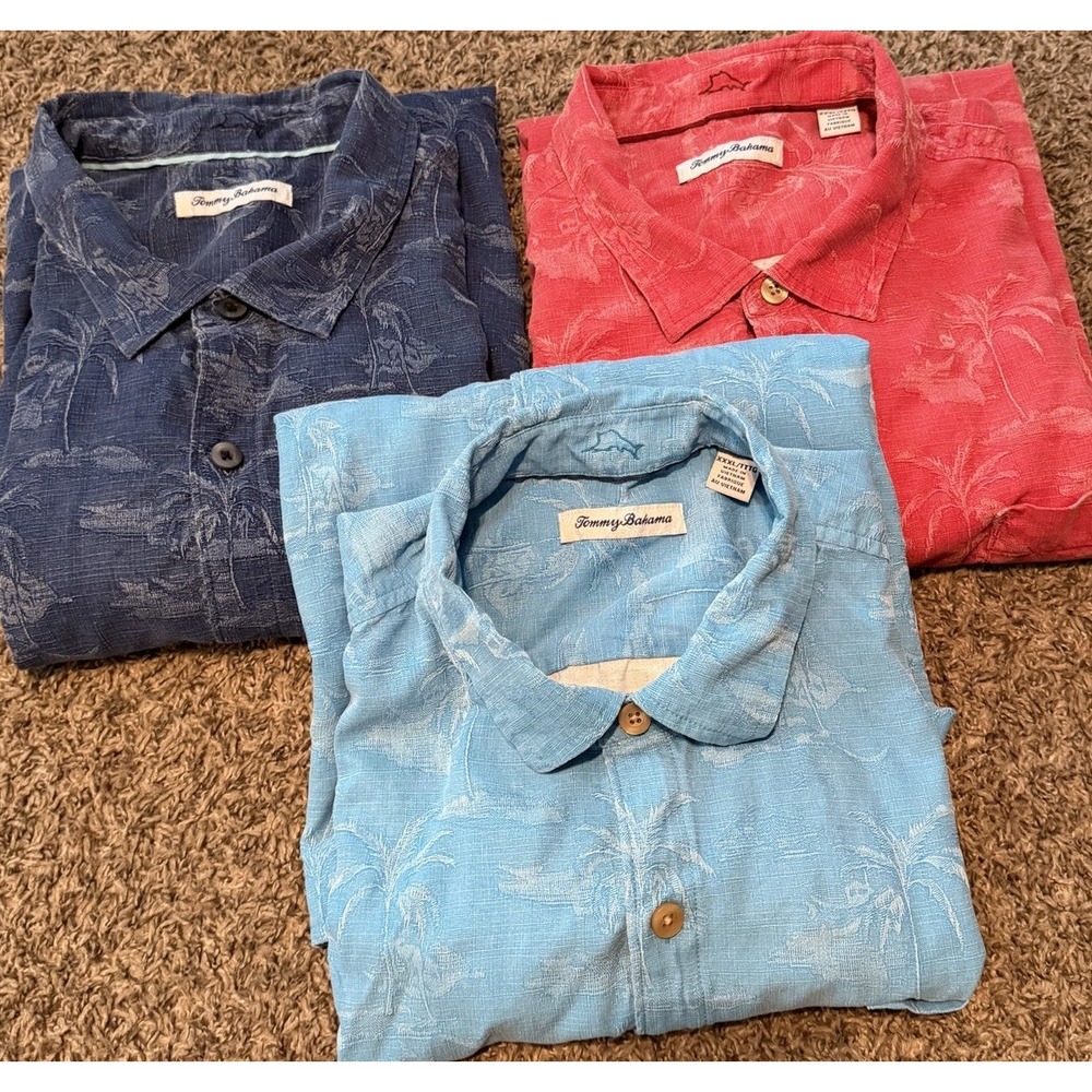 Tommy Bahama Mens Lot Of 3 100% Silk Camp‎ Shirt XXXL  3XL Blue Red Hawaiian EUC